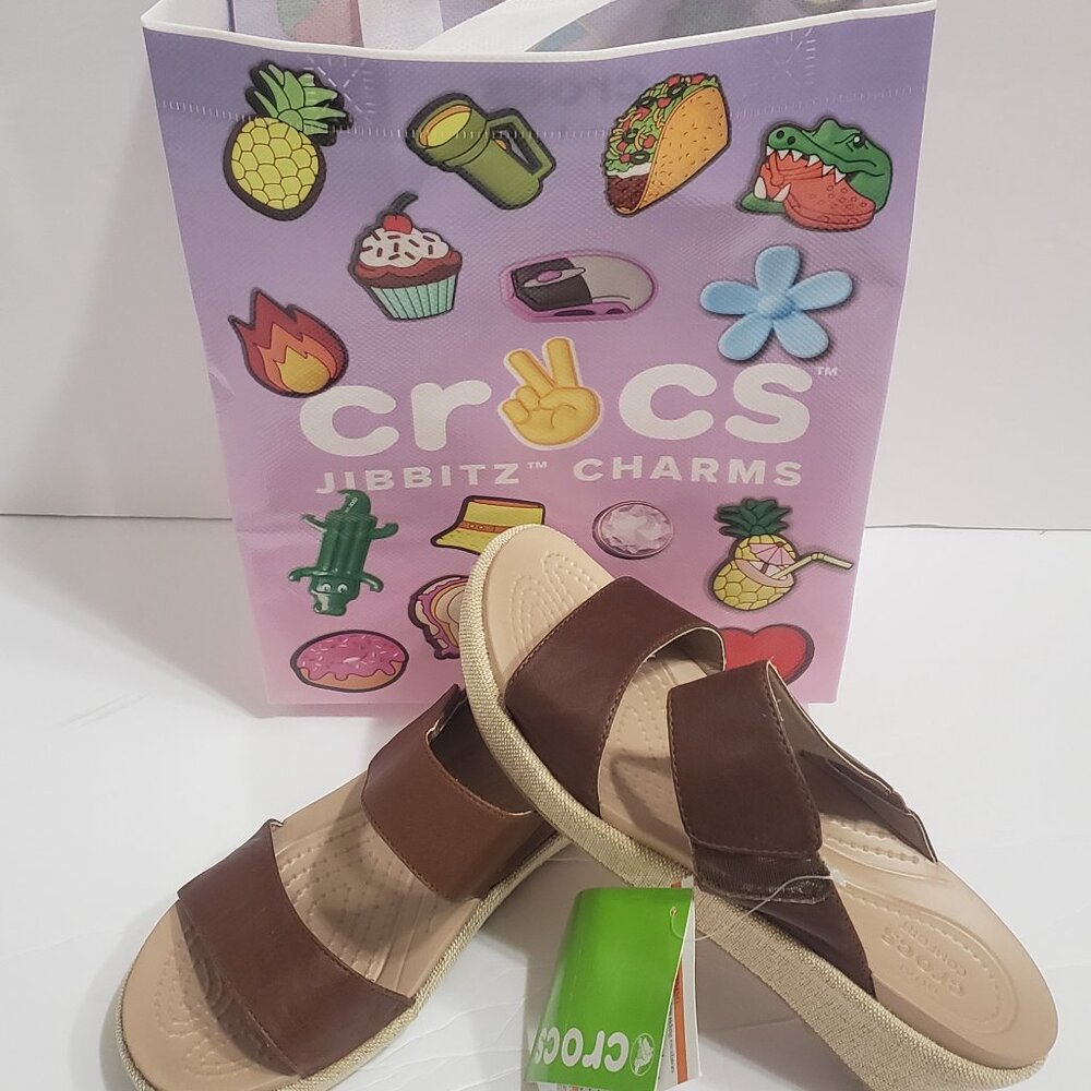 CROCS - NEW WITH TAGS! Size 7, tan leather hard to find, 1.5 heel approx